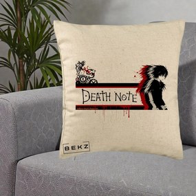 Perna Personalizata Death Note L Lawliet Rosu-Negru, 40x40 cm, Bej, Husa Detasabila, Perna Inclusa, BEKZ®
