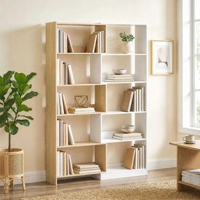 HOMCOM Bibliotecă de Colț cu 5 Polițe, Design Rotativ 350°, Lemn/Alb | Aosom Romania