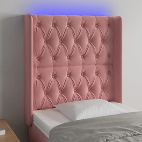vidaXL Tăblie de pat cu LED, roz, 83x16x118/128 cm, catifea
