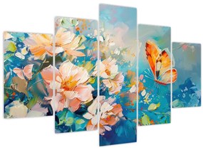 Tablou - Fluture și flori, pictură în ulei II. (150x105 cm)