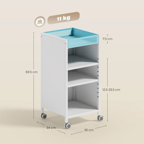 HOMCOM Bibliotecă mobilă cu rafturi reglabile, 3-stufiger Rollwagen mit oberem Korb, Weiß | Aosom Romania