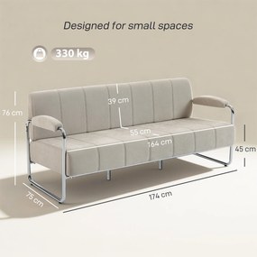 HOMCOM Canapea 3 Locuri Tapițată cu Chenille și Cusături Duble, Canapea Modernă cu Brațe și Picioare din Oțel, pentru Living, Birou și Dormitor, 174x75x76 cm, Bej | Aosom Romania