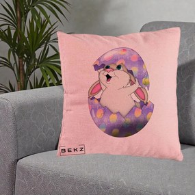 Perna Decorativa Iepuras din Ou de Pasti, 40x40 cm, Roz, Husa Detasabila, Perna Inclusa, BEKZ®