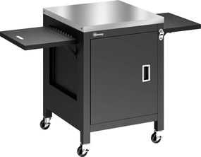 Outsunny Căruț de grădină pentru grătar pe roți, blat din oțel inoxidabil, suport pentru prosoape, 140,5 x 68 x 89 cm Negru | Aosom Romania