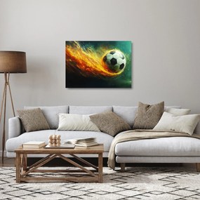 Tablou pe sticlă - Minge de Fotbal în Zbor (70x50 cm)