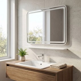 Oglindă de perete LED cu raft 80x60 cm L-8060