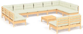 vidaXL Set mobilier grădină cu perne crem, 13 piese, lemn masiv de pin