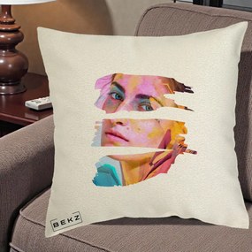 Perna Decorativa Portret Femeie Fragmentat Colorat, 40x40 cm, Ecru, Husa Detasabila, Perna Inclusa, BEKZ®