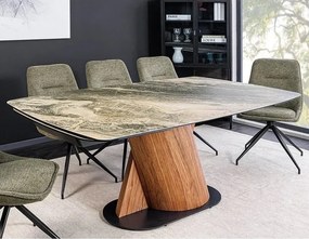 Masa extensibila ceramica bej taupe, furnir lemn de nuc ELEMENTS 180-260cm