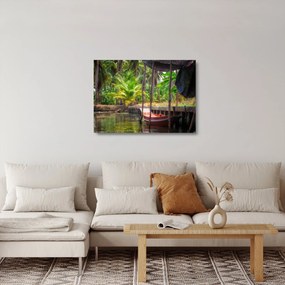Tablou pe sticlă - Nava din lemn în canal , Thailand (70x50 cm)