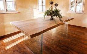 Masă lemn masiv Dining Roger Stejar Picioare Sticlă 200/220/240/, 260 × 100 × 78 cm - 180x80