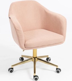 HR832K Scaun Catifea Reiată Premium culoare Roz prăfuit Litchi cu Bază Aurie