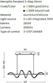 Lustra LED suspendata design modern MEMPHIS negru 3-STEP DIMM