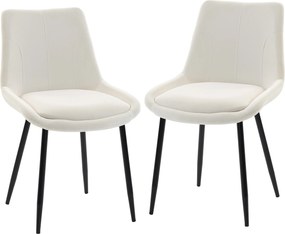 HOMCOM Set 2 Scaune de Dining din Catifea pentru Bucătărie, Alb Crem | Aosom Romania