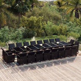 Set mobilier de gradina cu perne, 21 piese, negru, poliratan Negru, 20x fotoliu + masa, 1