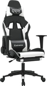 vidaXL Scaun de gaming masaj/suport picioare alb/negru piele eco