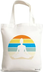 Sacosa de Panza pentru Cumparaturi, Geanta Tote Yoga 9, 38x34.5 cm, Alba, BEKZ®