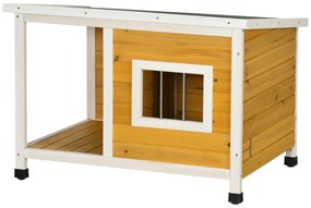 PawHut Cuib pentru câine la exterior casă pentru câine interioară din lemn cu acoperiș deschizător și fereastră 85,5L x 62l x 60H cm portocaliu | Aosom Romania