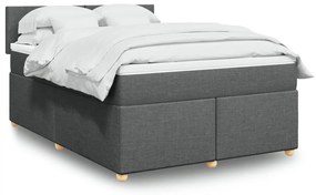 vidaXL Pat box spring cu saltea, gri închis, 140x190 cm, textil