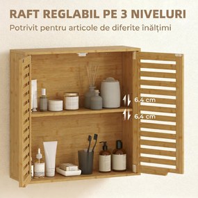 HOMCOM Dulap de Baie cu Raft Intern Reglabil și Uși Tip Lamă, din Bambus, 60x20x60 cm, Culoare Lemn | Aosom Romania