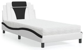 vidaXL Pat cu saltea, alb și negru, 100x200 cm, piele ecologică