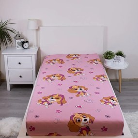 Cearceaf pentru copii roz din bumbac pentru pat de o persoană cu elastic 90x200 cm Paw Patrol – Jerry Fabrics