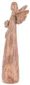Înger din poliresină cu inimă, 24 cm, imitație delemn