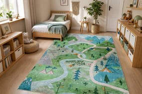 BAMBINO 61550 covor lavabil Pădure, străzi, munți pentru copii anti-alunecare - verde / gri
