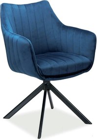 Scaun living rotativ AZALIA, albastru/negru, stofa catifelata/metal, 6