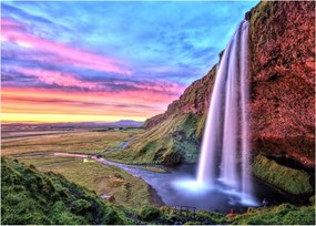 Tablou pe sticlă - Cascada Seljalandsfoss (70x50 cm)