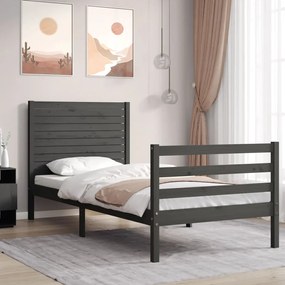 3195013 vidaXL Cadru de pat cu tăblie, gri, 90x200 cm, lemn masiv