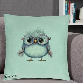 Perna Decorativa Pui Pufos cu Ochelari Roz, 40x40 cm, Verde Menta, Husa Detasabila, Perna Inclusa, BEKZ®