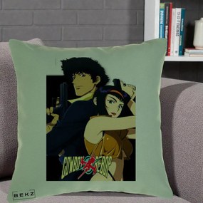 Perna Personalizata Cowboy Bebop Spike si Faye Poster, 40x40 cm, Verde, Husa Detasabila, Perna Inclusa, BEKZ®