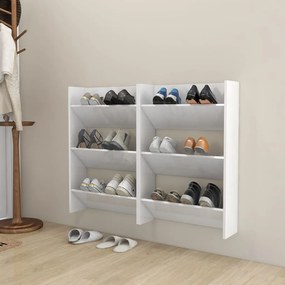 Pantofare de perete, 2 buc., alb extralucios, 60x18x90 cm, PAL 2, Alb foarte lucios, 60 x 18 x 90 cm, 1