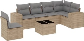 vidaXL Set canapele de grădină, 7 piese, cu perne, bej, poliratan