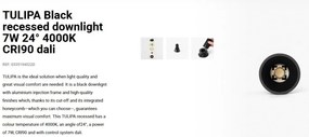 Spot LED incastrabil TULIPA Black recessed downlight 7W 24° 4000K CRI90 dali