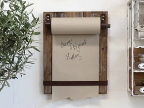 Bord pentru notite, cu rola de hartie, din lemn reciclat si piele