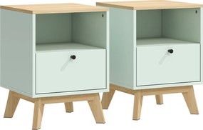 HOMCOM Set de 2 noptiere, noptiere cu sertar și compartiment deschis, 40 x 40 x 55 cm, stejar și verde deschis | Aosom Romania