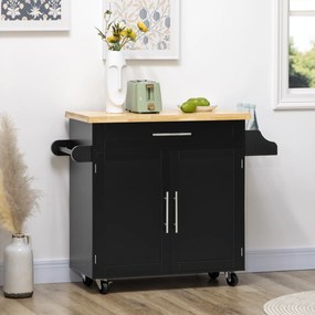 HOMCOM Cărucior de bucătărie Servierwagen Insula de bucătărie, 1 Suport pentru condimente, 1 Suport pentru prosoape, 109 cm x 40 cm x 89 cm, Negru | Aosom Romania