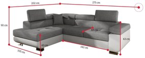 Supermobel Colțar extensibil ANTON, 275x90x202, ontario 83/soft 17, colţ stânga