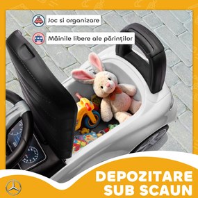 Mașinuță Electrică AIYAPLAY pentru Copii Licență Mercedes Benz cu Claxon și Spațiu de Depozitare, 65x28x39 cm, Alb | Aosom Romania