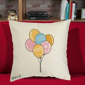 Perna Decorativa Baloane Petrecere, 40x40 cm, Ecru, Husa Detasabila, Perna Inclusa, BEKZ®