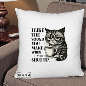 Perna Decorativa I Like the Sound You Make Pisica, 40x40 cm, Alb Pufos, Husa Detasabila, Perna Inclusa, BEKZ®