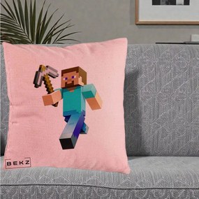 Perna Personalizata Minecraft Steve cu Tarnacop, 40x40 cm, Roz, Husa Detasabila, Perna Inclusa, BEKZ®