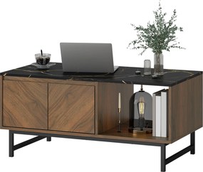 HOMCOM Masă de cafea, masă de living, blat efect marmură, 2 uși și 2 nișe deschise, 100 x 50,8 x 45,7 cm, nuc | Aosom Romania