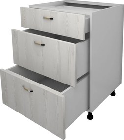 Corp Baza Lecce, 3 Sertare, Pin Alb/Alb, 60 x 50 x 80 cm