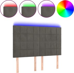 vidaXL Tăblie de pat cu LED, gri închis, 144x5x118/128 cm, catifea