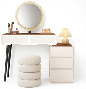 RESIGILAT- Set EMILY, Masă de toaletă pentru machiaj cu oglindă iluminată LED, în trei culori, intensitate reglabilă, control touch, comoda, taburet, 80 cm, Alb