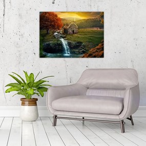 Tablou cu căbănuță în peisaj de poveste (70x50 cm)