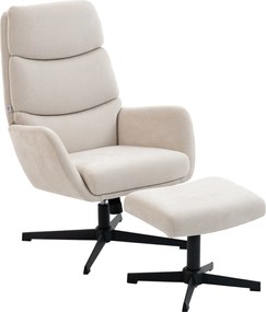 HOMCOM Fotoliu tapițat cu taburet, fotoliu lounge cu spătar înalt, bază metalică, pentru living, dormitor, Bej | Aosom Romania